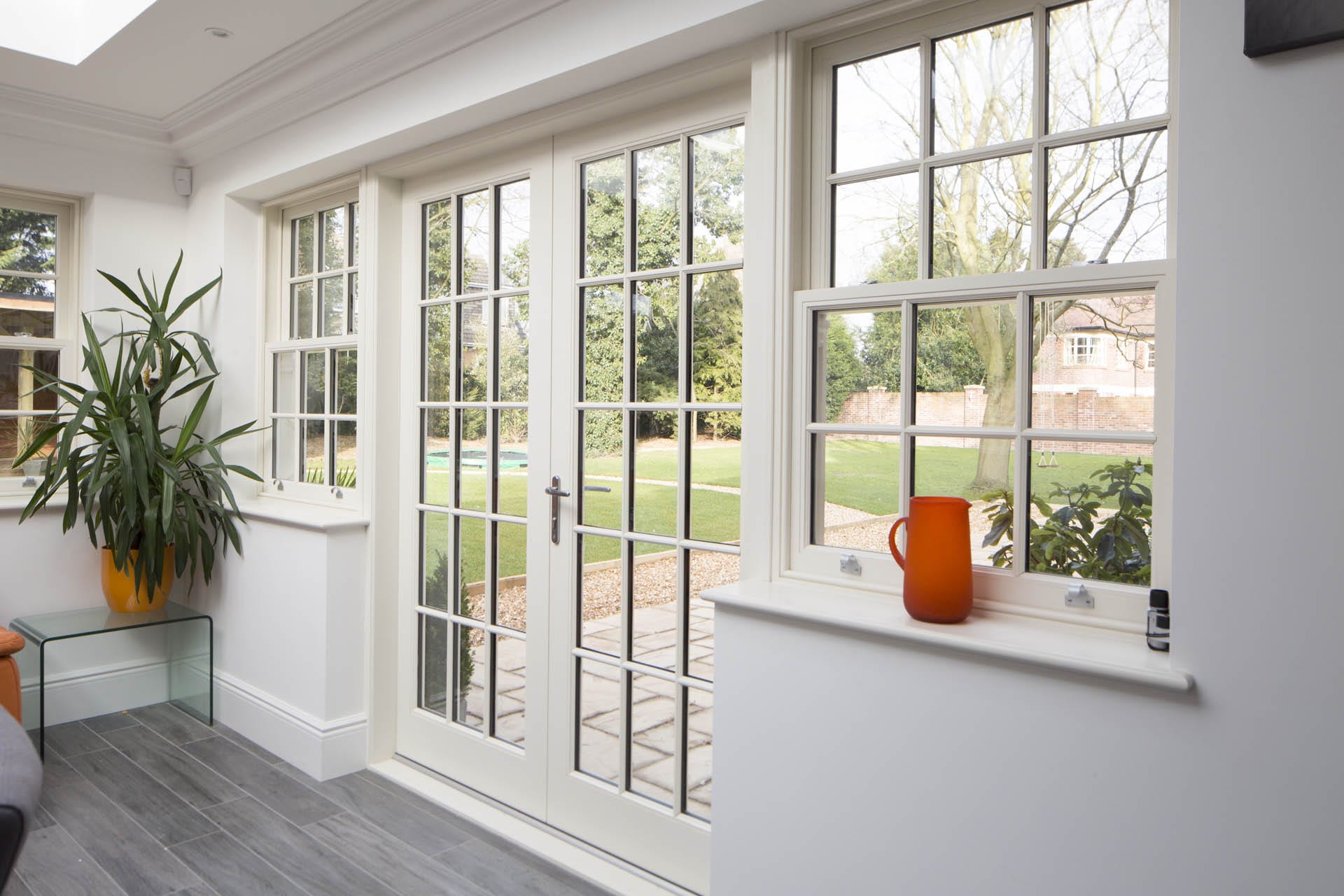 Classic range of wooden windows and doors installed in a house