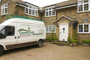 The Gowercroft van outside a lovely house in Dore, South Yorkshire, fitting wooden windows
