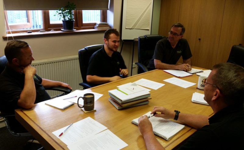 A quality and HS meeting in progress at the Gowercroft window manufacturer offices