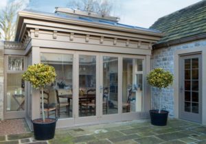 Wooden lift and slide doors fitted to Old Longmoore hall in Derbyshire