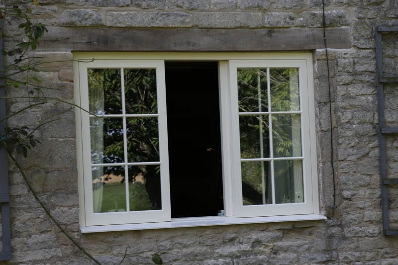Belton heritage horizontal sliding sash window open from front in listed building installation from Gowercroft Joinery