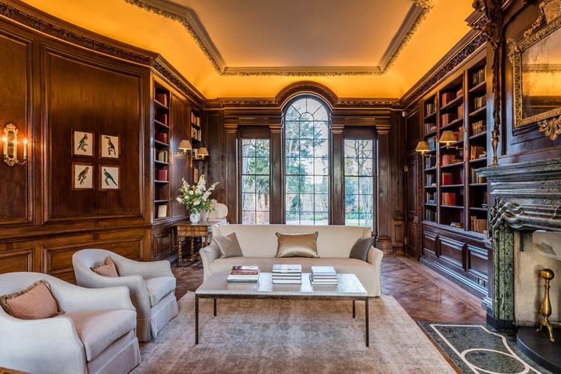 A lovely drawing room in Templeton House London with library and arch top heritage windows