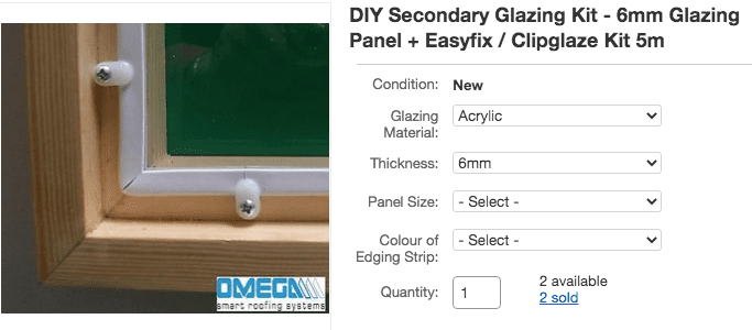 Secondary double glazing instead of replacing single glazing, a listing from Ebay