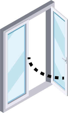 Casement windows open outwards on hinges